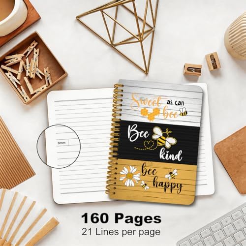 2 Pcs Bee Happy Sweet As Can Bees Spiral Notebook, Cute Animal College Ruled Spiral Notebook, Multi Subject Notebooks, 160 Ruled Pages Hardcover Journals for Writing Office, Bee Lover Gifts for Women
