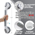 TAILI Shower Grab Bar 16 Inch Suction Cup Grab Bars for Bathroom, Removable Shower Safety Handle Heavy Duty Bathtub Grip for Seniors & Elderly, Strong Handrails No Drilling Waterproof, Grey