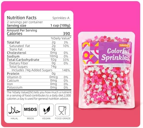 Valentines Sprinkles for Baking, 7oz Pink White and Red Heart Sprinkles for Cake Decorating, Valentine Sprinkles for Cookies, Cake, Cupcake, Ice Cream, Strawberries Toppings