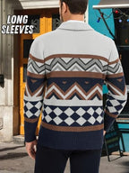 EHSUYAB Mens Cardigan Sweater, Shawl Collar Long Sleeve Button Down Color Block Graphic Print, Fall Winter Casual Outfits