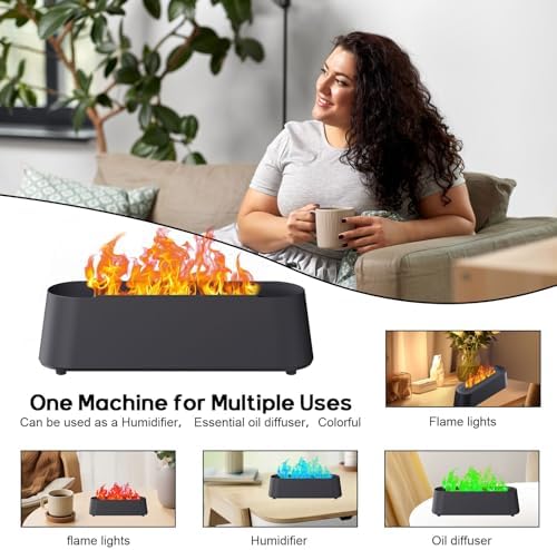 Fireplace Flame Diffuser, Aromatherapy Essential Oil Diffuser, 80ml Cool Mist Ultrasonic Humidifier for Bedroom,Office,Home,Yoga, Timer & Auto Shut-Off, 7 Colorful Night Light