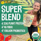 EarthChimp Organic Vegan Protein Powder - with Probiotics - Non GMO, Dairy Free, Non Whey, Plant Based Protein Powder for Women and Men, Gluten Free - 26 Servings 32 Oz (Vanilla)
