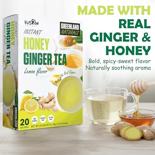 Fusion Select 20 Sachets Original Ginger Honey Crystals Packets - Crystallized Ginger Tea with Honey - Easy-to-Prepare Instant Drink Mix - Natural Ingredients with No Caffeine