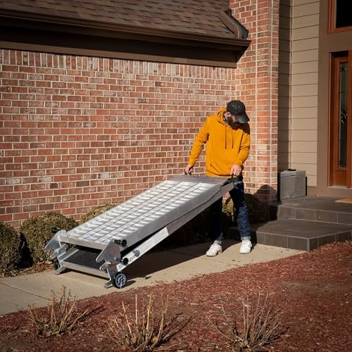 Silver Spring Portable 12' Folding Aluminum Mobility Ramp with Wheels, High-Traction Grit Coat Surface - 800 lb. Weight Capacity