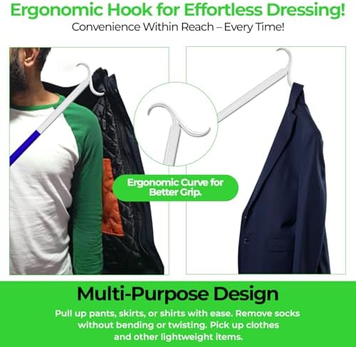 Ultimate Dressing Aid: 35.5-Inch-Long Handle Shoe Horn & Sock Remover – Adjustable Mobility Aids for Shoes, Socks, Shirts, Pants Ideal for Seniors & Disabled with Comfortable Sock Removal Aid
