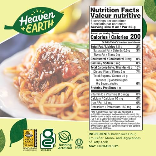 Heaven & Earth Brown Rice Pasta, Gluten Free Spaghetti, 12oz (3 Pack) | Whole Grain Gluten Free Pasta