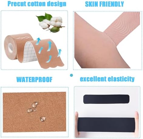 2 Rolls Kinesiology Tape Precut Strips Elastic Muscle Tape for Knee, Shoulder, Feet, 40 Count Waterproof & Breathable Sport Tape for Muscle Pain Relief and Joint Support (Mix)