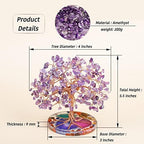 ZenBless 7 Chakra Healing Crystal Stones Tree, Amethyst Leaf Wire Wrapped on Natural Agate Slice Base, Home Decor Desk Room Feng Shui Wealth Luck Spritual Gifts for Valentine's Day Birthday Women