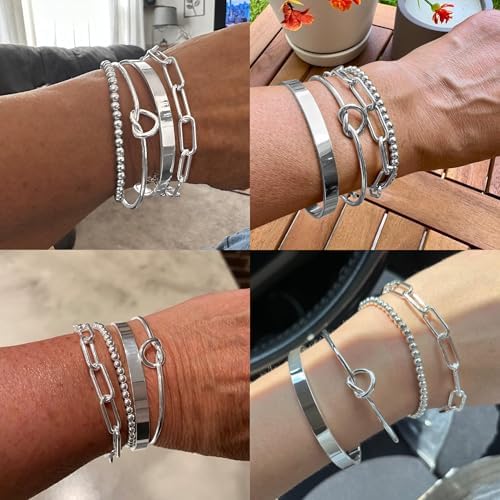 Reoxvo Gold Bangle Cuff Bracelets for Women Trendy Gold Plated Tennis Bracelet Stack for Women Non Tarnish Fashion Jewelry Accessories Set