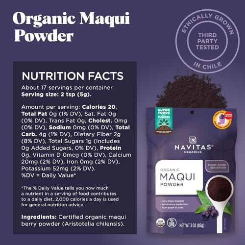 Navitas Organics Maqui Powder, 3 oz. Pouch, 17 Servings — Organic, Non-GMO, Freeze-Dried, Gluten-Free