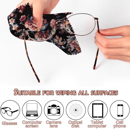 6 PCS Glasses Cleaning Cloth Eyeglass Cleaning Cloth Lens Eyeglasses Microfiber Cute Aesthetic Cloth for Unisex Women Girls Reusable Phone Screens Camera Multi-Patterns(6.3"x6.3")-Flowers Floral