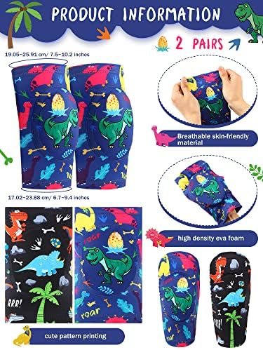 2 Pair Kids Knee Pad Dinosaur Anti Slip Padded Sponge Knee Brace Breathable Flexible Toddler Knee Pads Elastic Children Knee Support for Girl Boy Sport Volleyball Dance Skating Basketball, 3-7 Years (Dinosaur)