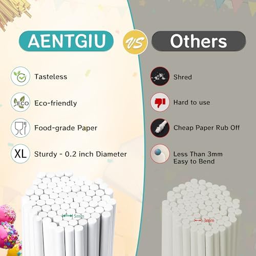 Cake Pop Thick Sticks and Wrappers Kit, Including 100ct 6-inch 5mm Diameter Paper Lollipop Sticks, 100ct Clear Candy Bags Parcel, 100ct Gold Twist Ties for Cakepop, Lollipop, Hard Candy