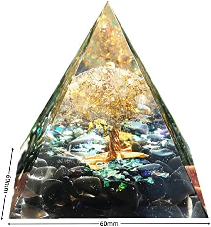 Tree of Life Orgonite Pyramid Kit White Quartz with Obsidian Stone Positive Reiki Energy Generator Crystal Healing Orgone Collection Wealth Lucky Meditation Tool