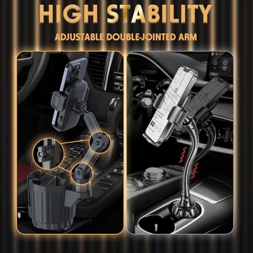 bokilino Phone Holders for Your Car, 2 in 1 Universal Cup Holder Expander Adjustable Base with Phone Mount, Long Arm with 360°Rotation Cup Holder Phones Mount for Car Compatible with All Smartphones