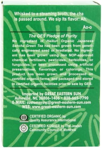 Haiku Organic Tea, Japanese Sencha Green, 16 Teabags (Pack of 6)