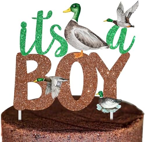 Duck Cake Topper, It's A Boy Mallard Decoration, Baby Shower Supplies, Green and Brown, 1 Count