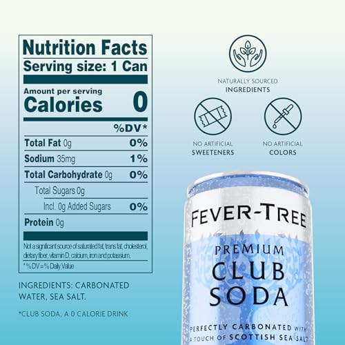 Fever-Tree Club Soda – Premium Zero Calorie Mixer for Cocktails and Mocktails, 5.1 fl oz Cans, Pack of 24 – Naturally Sourced, Non-GMO