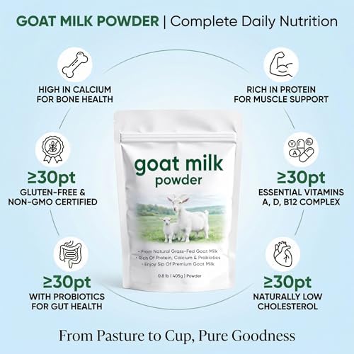 Eve Farm Co Goat Milk Powder, with High Calcium, Vitamins, Protein, Probiotics, Minerals & Low Cholesterol, From Natural Grass-Fed Goat Milk, Premium Non-Gmo Goat Milk Formula, Gluten-Free, 0.89lb(405g)