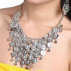 Belly Dancing Gypsy Jewelry - Silver Coin Necklace and earrings, 3pc Set