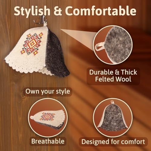 Sauna Hat Wool Embroidered Ukrainian Ornament Vyshyvanka - Banya Hat for Men Sauna Cap for Women Wool Sauna Hat for Women Finnish