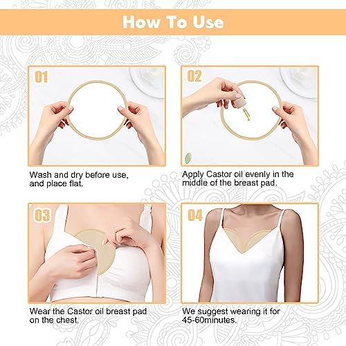 2-Pack Castor Oil Breast Pads, 9.25" Khaki Cotton Reusable Breast Pads for Women, Soft Breast Compress Pack Wrap for Gentle Chest Support