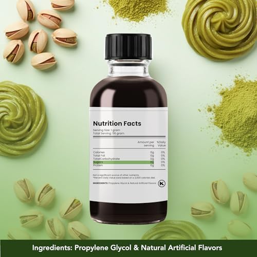 Dolce Flav Pistachio Extract – 2 Ounce Water-Soluble Kosher, Sugar-Free, Concentrated Nutty Pistachio Flavor for Baking, Ice Cream & Pastries, Includes Measured Dropper
