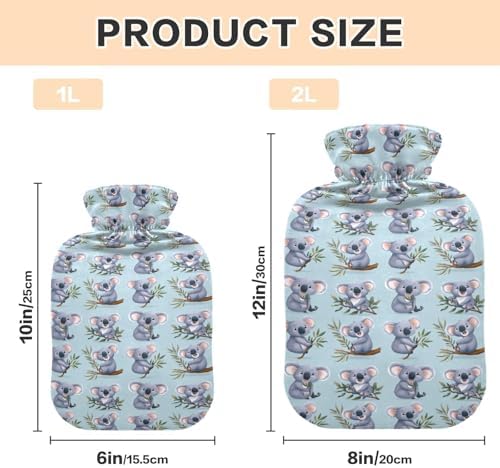 Koala with Leaves Hot Cold Water Bottle with Fleece Cover PVC Hot Water Bag 1 Liter