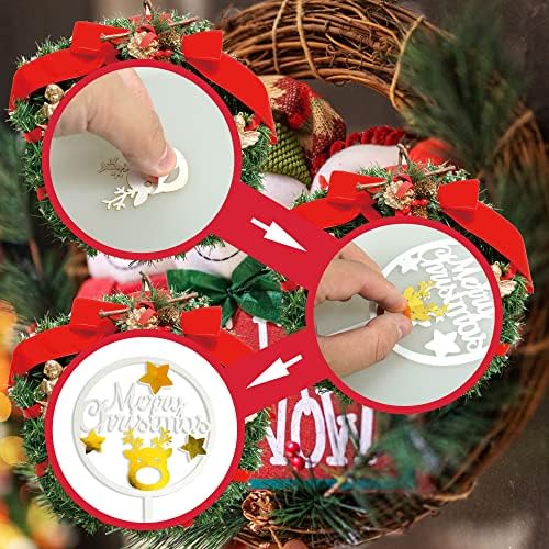 14PCS Christmas Cake Topper Merry Christmas Cake Decorations with Deer Santa Pine Tree for Xmas Winter Holiday Cake Decor Party Supplies (Gold)