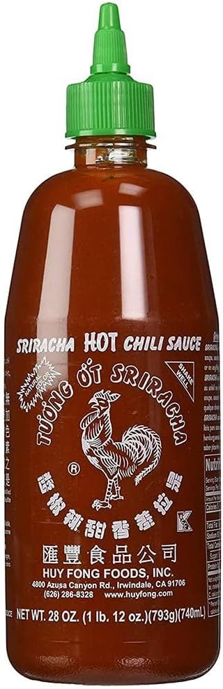 The Original Huy Fong Sriracha, 28 OZ Rooster Sriracha Chili Sauce, Spicy Flavor Hot Sauce W/Chili Pepper, Low Carb Classic Cook Sriracha Chili Paste for Hotdogs Eggs Burgers Soups Tacos, 1-Pack