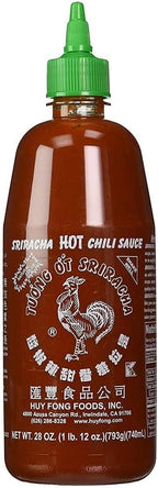 The Original Huy Fong Sriracha, 28 OZ Rooster Sriracha Chili Sauce, Spicy Flavor Hot Sauce W/Chili Pepper, Low Carb Classic Cook Sriracha Chili Paste for Hotdogs Eggs Burgers Soups Tacos, 1-Pack