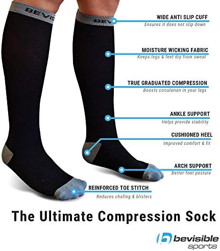 BeVisible Sports Ultimate Compression Socks 20-30mmHg For Men & Women 1 Pair