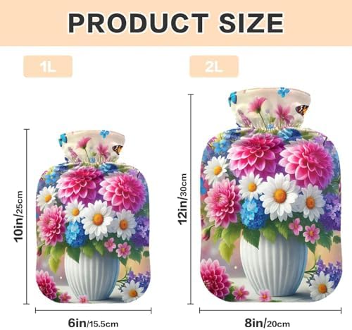 Butterfly Flowers Bouquet Hot Water Bottle with Soft Velvet Cover Warm Water Heat Bottles for Menstrual Cramps Pain Relief, 1L
