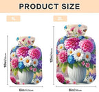 Butterfly Flowers Bouquet Hot Water Bottle with Soft Velvet Cover Warm Water Heat Bottles for Menstrual Cramps Pain Relief, 1L