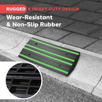 Pyle 2 Ft. Rubber Threshold Curb Ramp for Driveway - Heavy Duty Non-Slip Ramp for Vehicles - Green Reflective Strip, Marine Grade Waterproof, Ideal for Driveways & Sidewalks, 24.0"x16.0"x2.6" Inches
