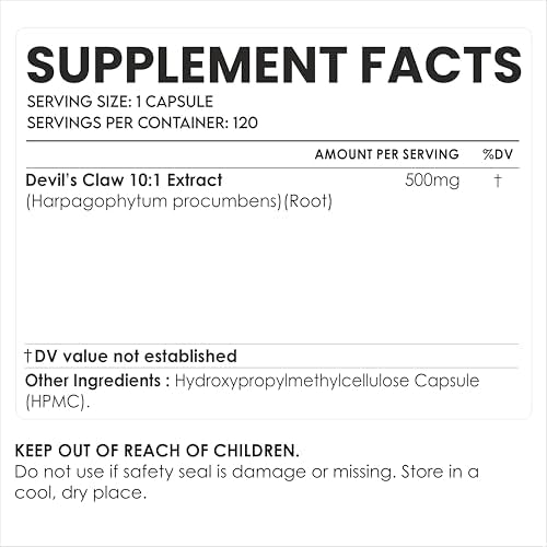 AMALTH Devils Claw Extract Capsules 500 mg | Harpagophytum Procumbens Root Extract Supplement | Plant Based Herbal Supplement | 120 Veg Capsules | Non-GMO, Gluten-Free