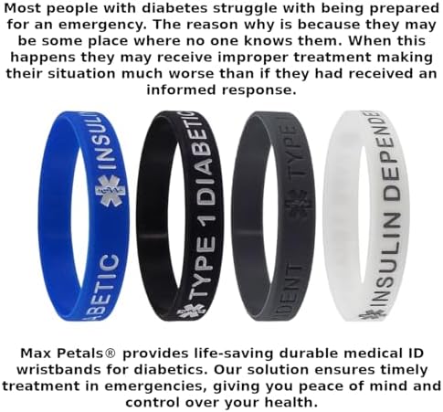 Type 1 Diabetic Insulin Dependent Medical Alert ID Silicone Bracelet Wristbands