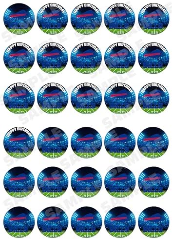 30 x Edible Cupcake Toppers – Buffalo Football Team Themed Collection of Edible Cake Decorations | Uncut Edible on Wafer Sheet