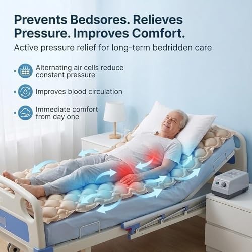 Alternating Pressure Air Mattress Pad with Ultra Quiet Pump – Bed Mattress Topper Anti Decubitus, Waterproof & Durable | Bed Sore & Pressure Ulcer Prevention for Hospital, Nursing Home or Home Care