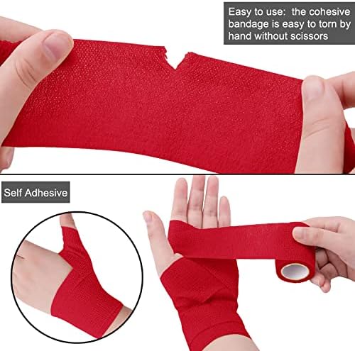 BQTQ 40 Rolls Self Adhesive Bandage 2 Inch Red Self Adherent Stretch Bandage Self Stick Athletic Wrap Tape Wound Wrap for Wrist Ankle Swelling Sprains
