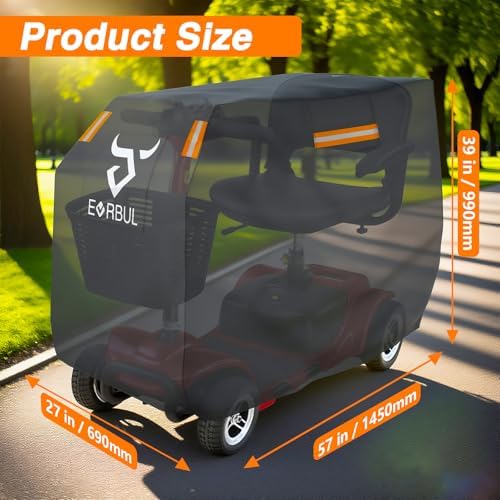 Mobility Scooter Cover Heavy Duty Waterproof 420D Outdoor Electric Scooter Cover Rain,UV, Dustproof with Reflective Strips Air Vents Windproof Buckles 57"L x 27"W x 39" H