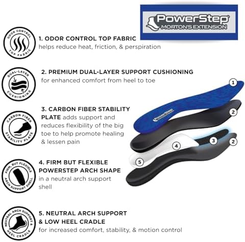 PowerStep Morton's Extension Carbon Fiber Orthotic Insole, Turf Toe, Foot Fractures, Hallux Rigidus & Bunions, Clinically Proven Arch Support, Unisex, Shoe Inserts, Made in The USA (Men's 12-13)