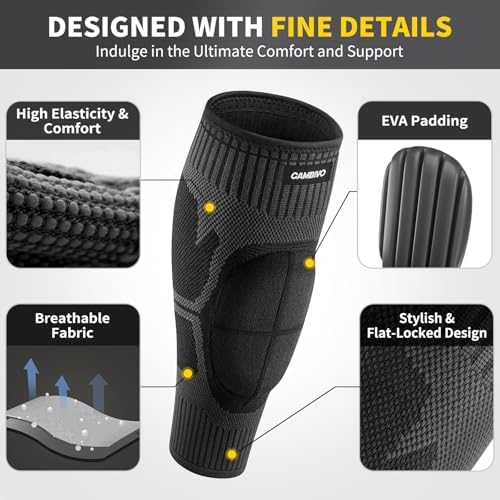 CAMBIVO Calf Compression Sleeves with EVA Pads for Shin Splints, Shin Guards for Men & Women, Leg Brace Support for Running (Pure Black, Large)