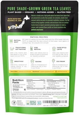Jade Leaf Matcha Organic Culinary Grade Matcha Powder - Japanese Green tea for Baking, Smoothies, Lattes, and Skin Care, 100g / 3.53 Ounce (Pack of 1)