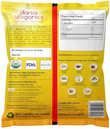 Darsa Organics Kala Chana 2 lb | Brown Chickpeas, Black Gram Lentils | USDA Organic, Non-GMO | Rich in Protein & Fiber | Great for Salads, Curries & Stews