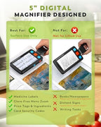5.0 Inch Portable Digital Magnifier, 4X-32X Zoom Electronic Reading Aid with Foldable Handle for Low Vision/Seniors/Kids, Ideal for Quick Reading – Not Recommended for Long Books or Novels