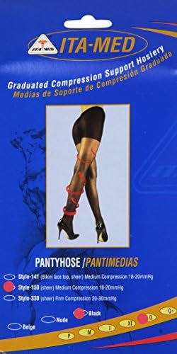 ITA-MED Sheer Pantyhose, Compression (20-22 mmHg) Black, Queen, 2 Count