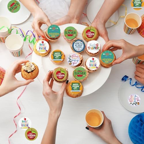 36 Pack Edible Teacher Appreciation Cupcake Toppers Wafer Paper Thank You Teacher Cupcake Picks Best Teacher Cake Decor for Teacher's Day Party Cake Decor Supplies