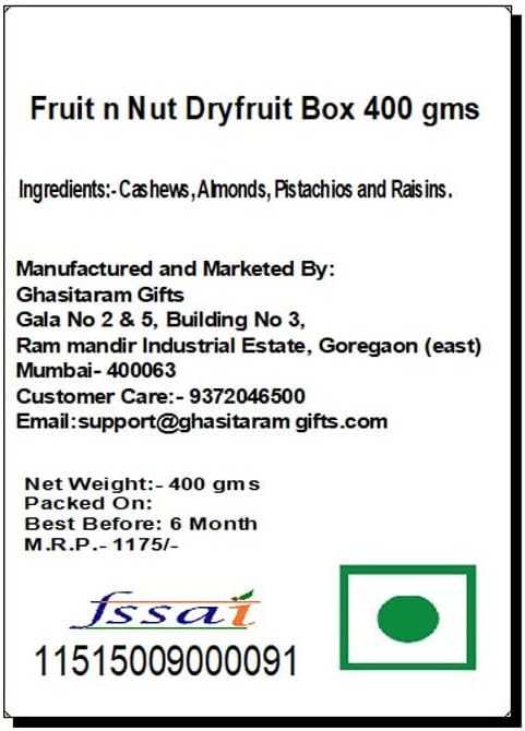 Jaiccha Ghasitaram Dryfruits Hamper-Fruit n Nut Dryfruit Box 400 gms |Gift for Diwali,Holi,Rakhi,Valentine,Christmas,Birthday,Anniversary,Her,Him|