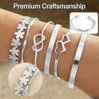 6 Pcs Silver Stackable Bracelets Set For Women Adjustable Open Cuff Bangles Flower Heart Knot Love Chain Trendy Layering Jewelry Gift (Pack of 1)